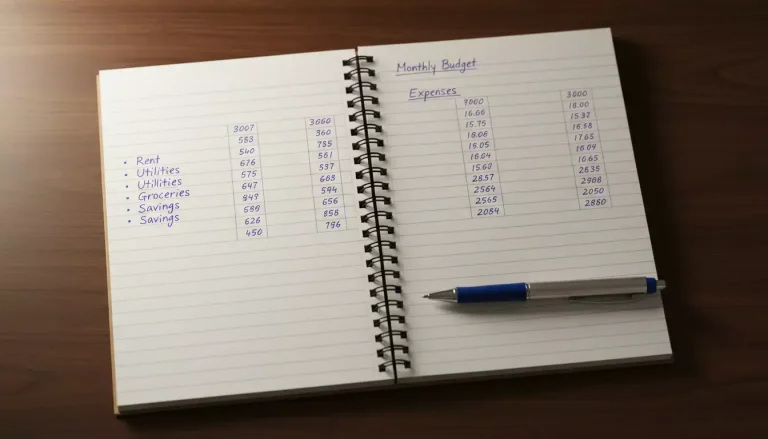 Notizbuch mit Wettstrategie-Notizen und Stift auf einem Holztisch