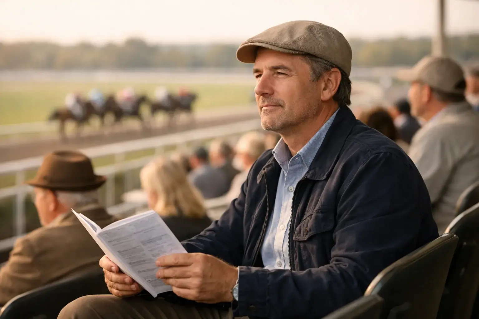 Entspannter Wettfreund beobachtet das Renngeschehen