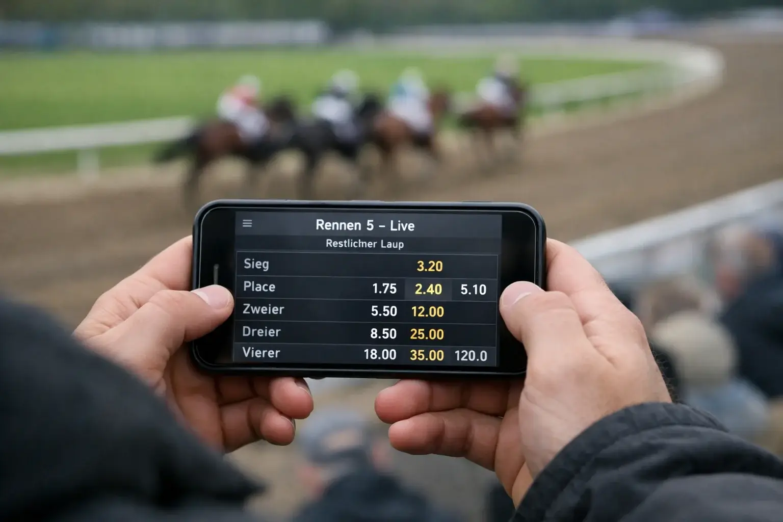 Person prüft Eventualquoten auf dem Smartphone