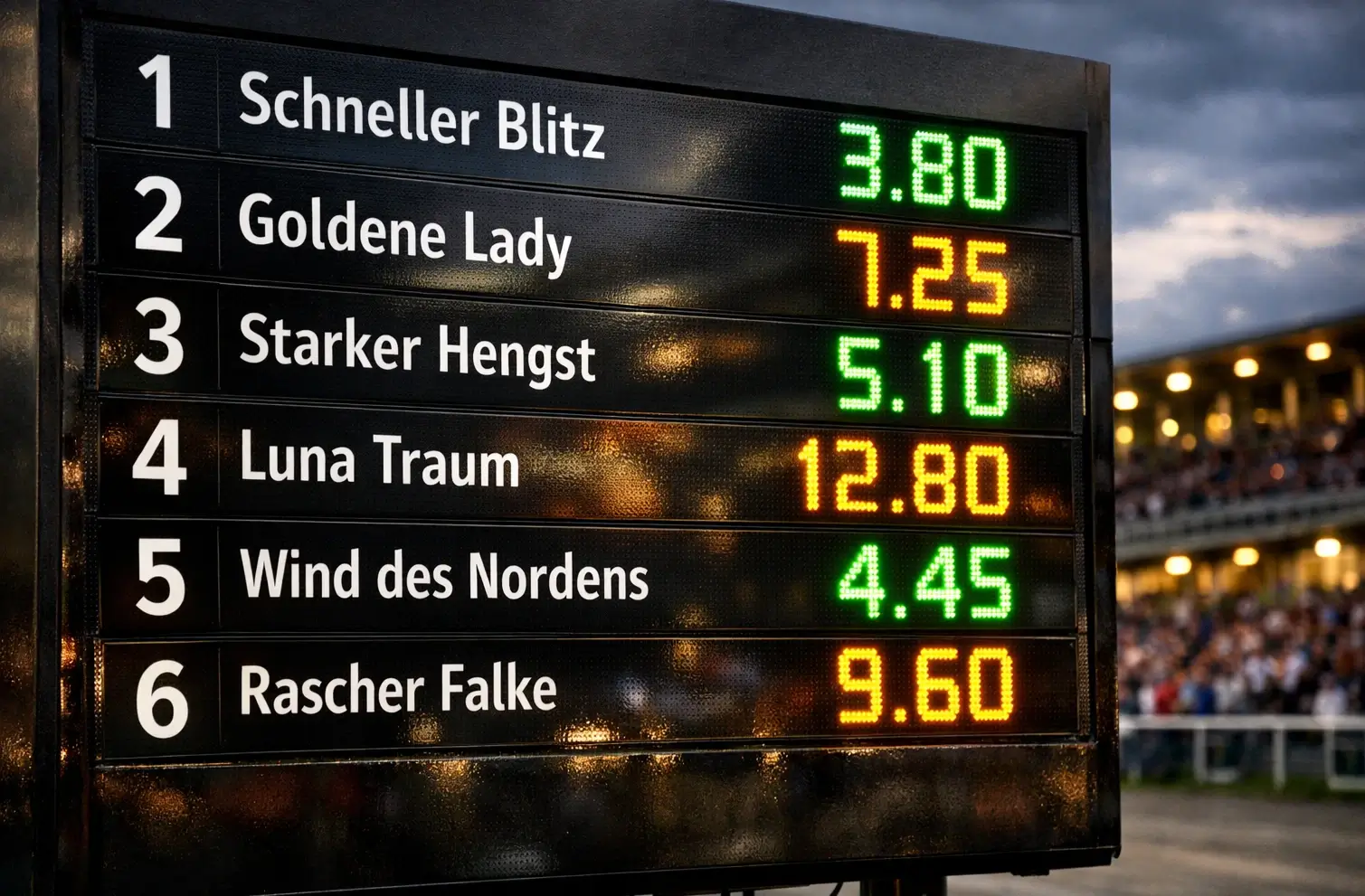 Anzeigetafel mit Wettquoten auf der Rennbahn