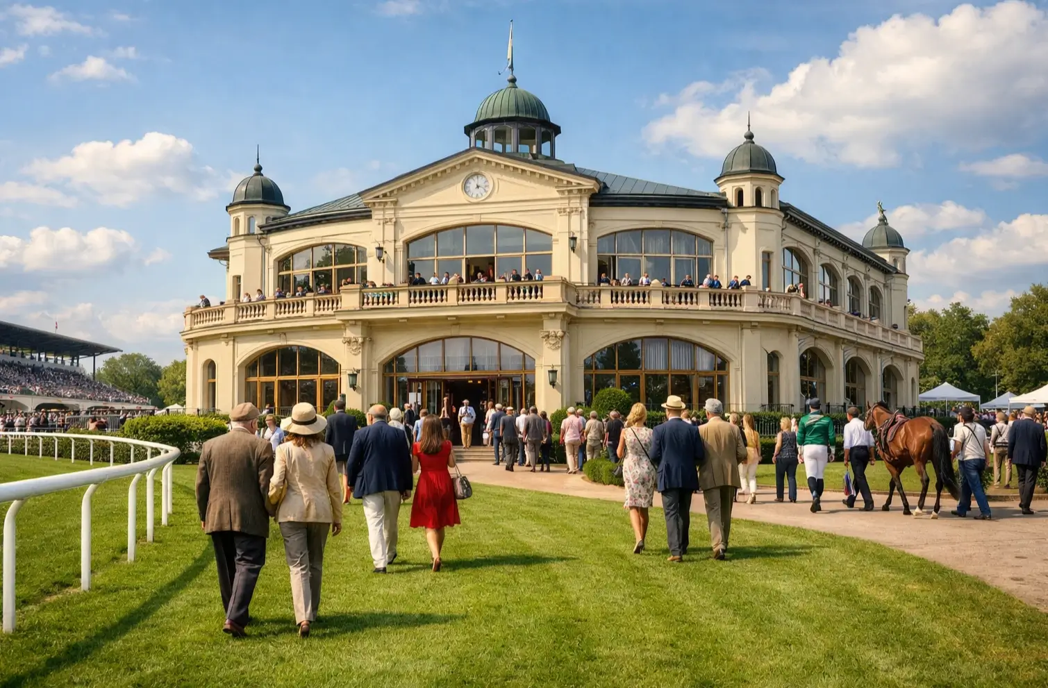 Klassische Rennbahn mit Totalisator-Gebäude